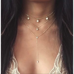 Star Detail Lariats Layered Necklace